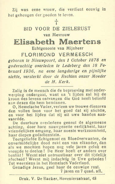 Bidprentje Elisabeth Maertens